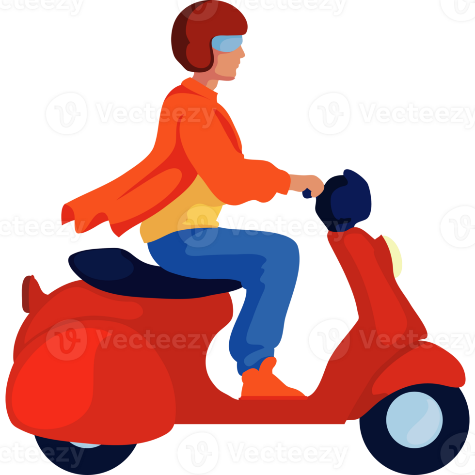 A man riding a red scooter png