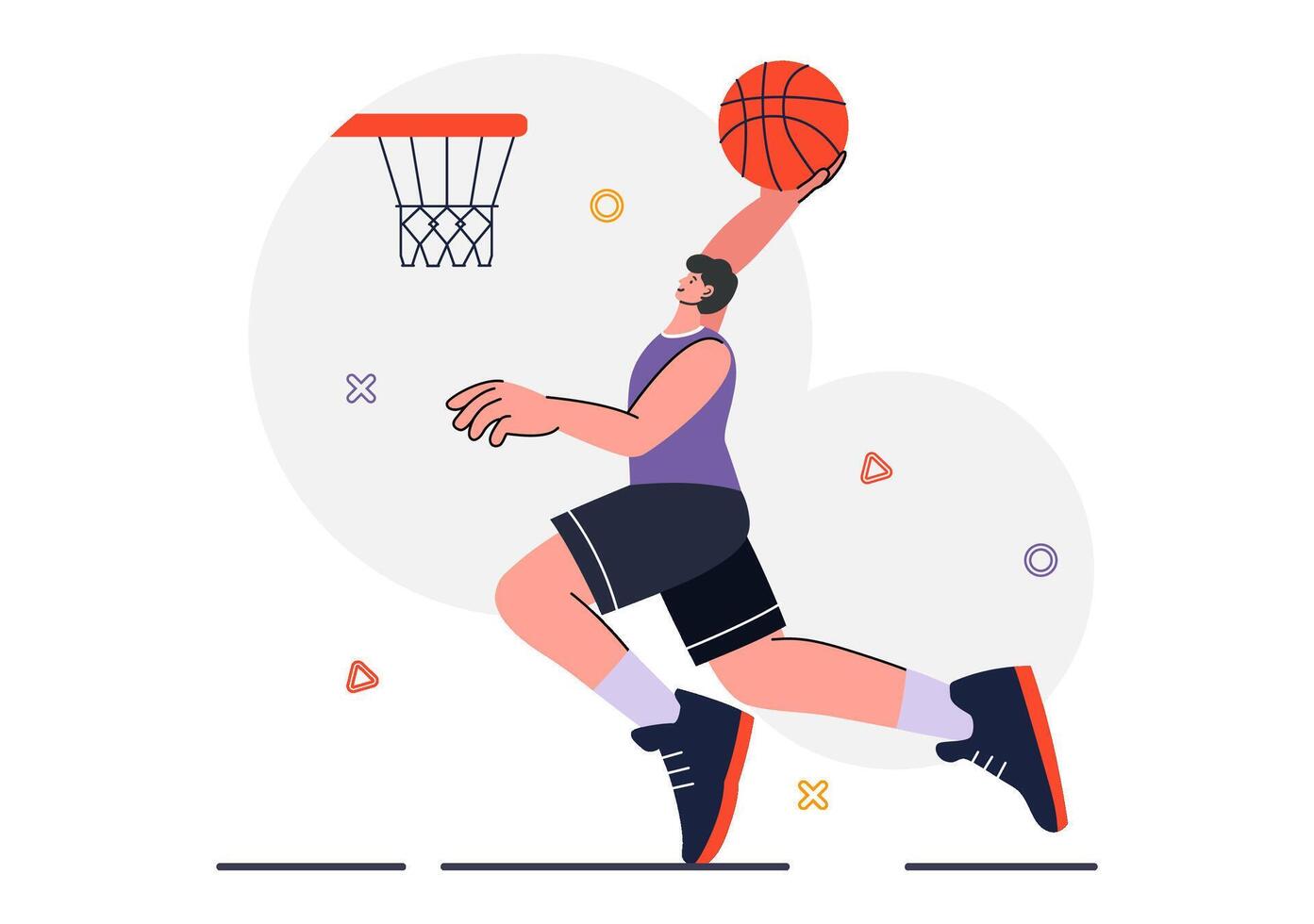 Happy Young Man Dunking a Basketball Illustration in a Uniform on a Tournament Court Set Against a Flat Style Background vector