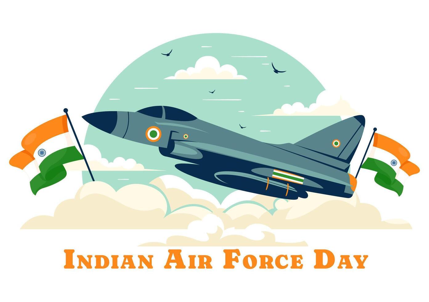 Illustration for Indian Air Force Day on 8th October, featuring Military Jets, Flags, vector