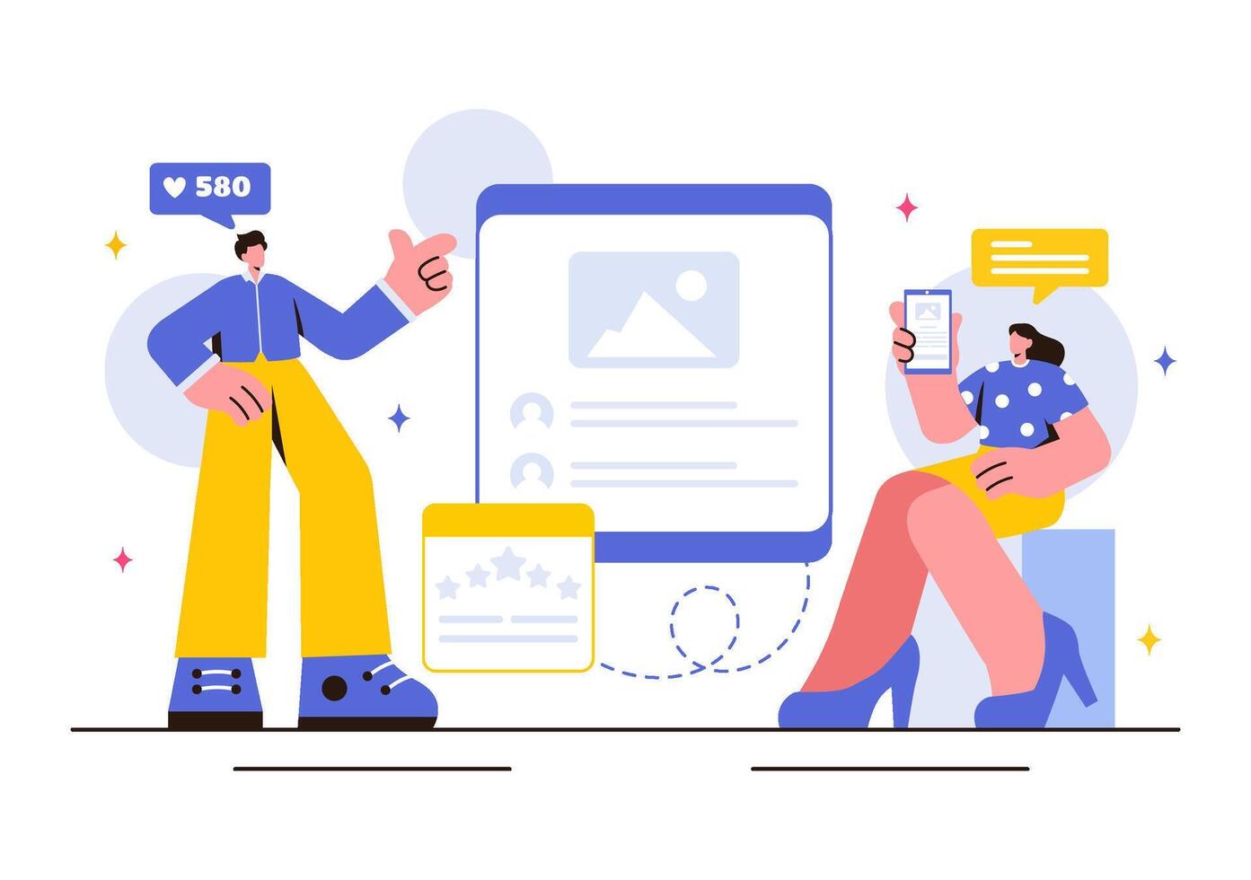 Celebrity Influencers Engaging Online for Advertising and Marketing in a Flat Cartoon Style Illustration vector