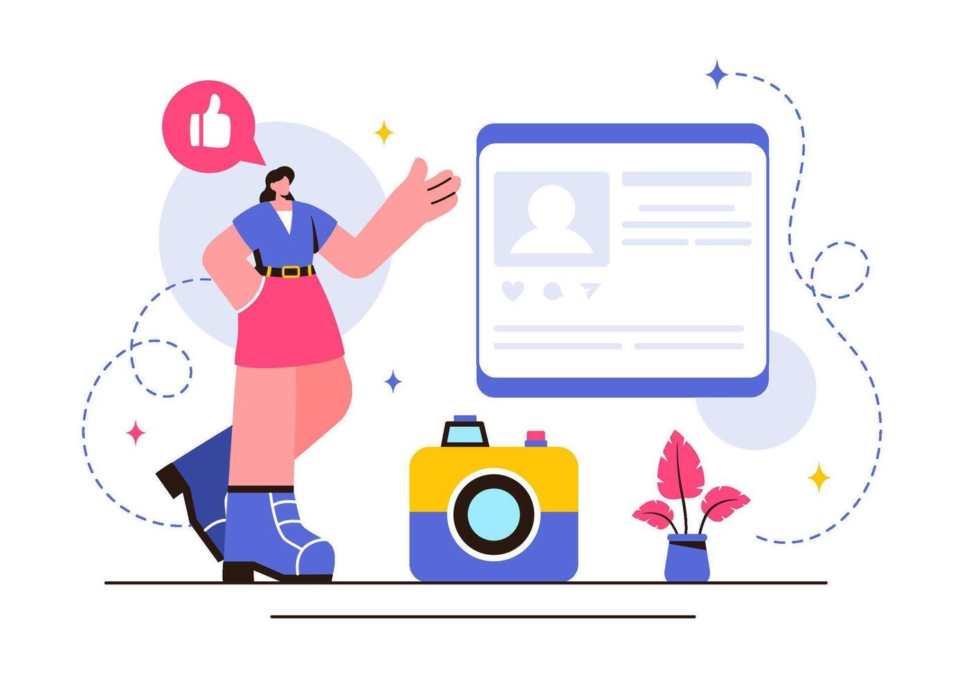 Influencers Advertising Brands and Sharing Their Daily Lives Online in a Flat Cartoon Style Illustration vector