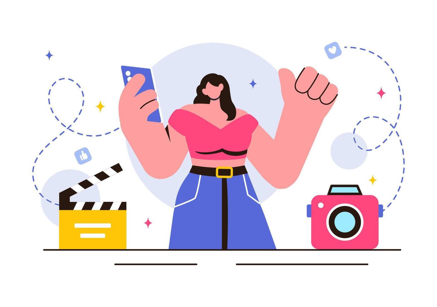 Illustration of Influencers Promoting Daily Life and Products Online in a Flat Cartoon Style vector