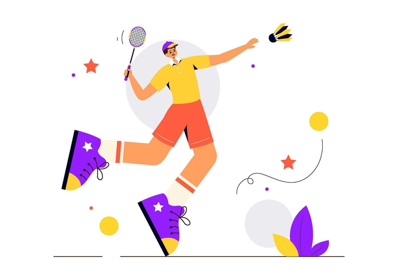 Illustration of a Badminton Player Making a Play with Shuttlecock on the Court in a Simple Flat Background vector