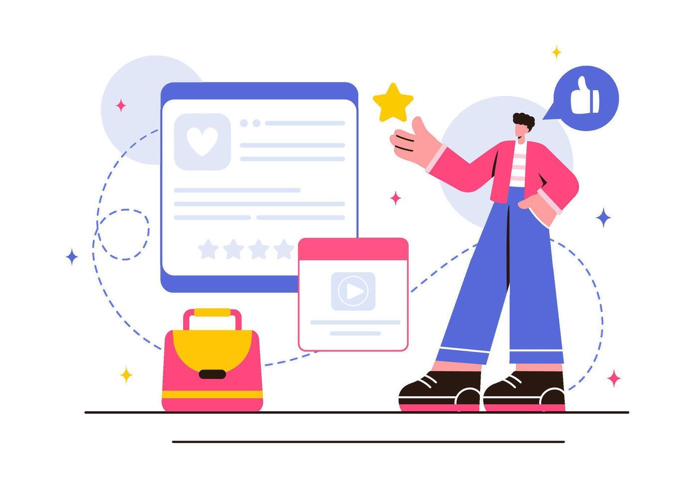 Celebrity Influencers Showcasing Products Through Online Posts in a Flat Cartoon Style Illustration vector