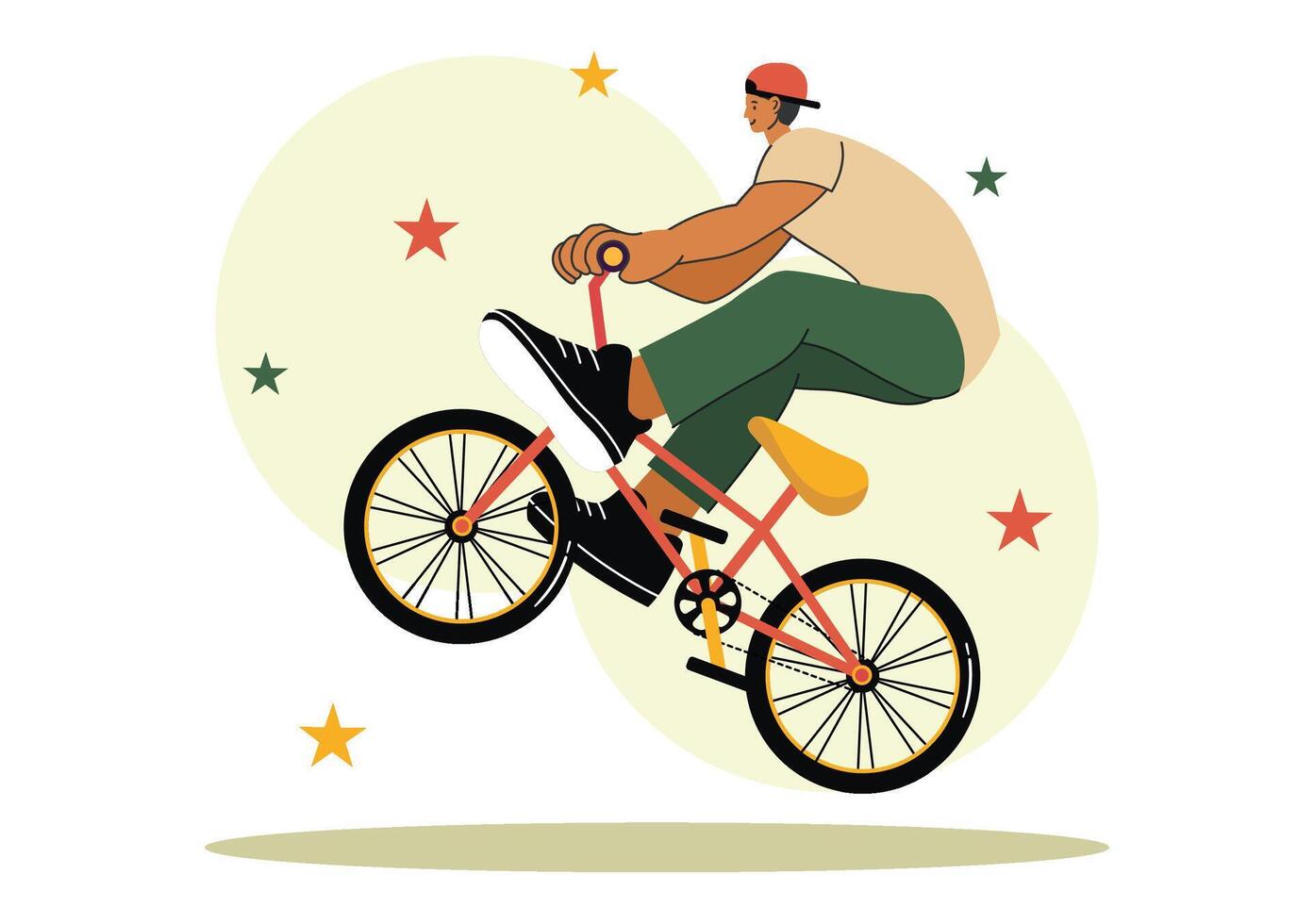 Artwork of a BMX Cyclist Performing Amazing Tricks in a Flat Style Cartoon Background vector