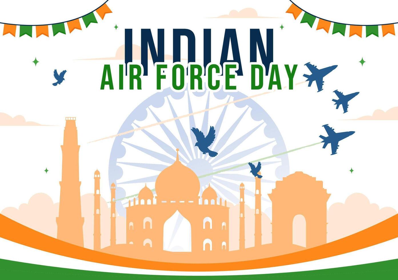 Military Tribute for Indian Air Force Day on 8th October, featuring Armed Forces and Fighter Jets vector