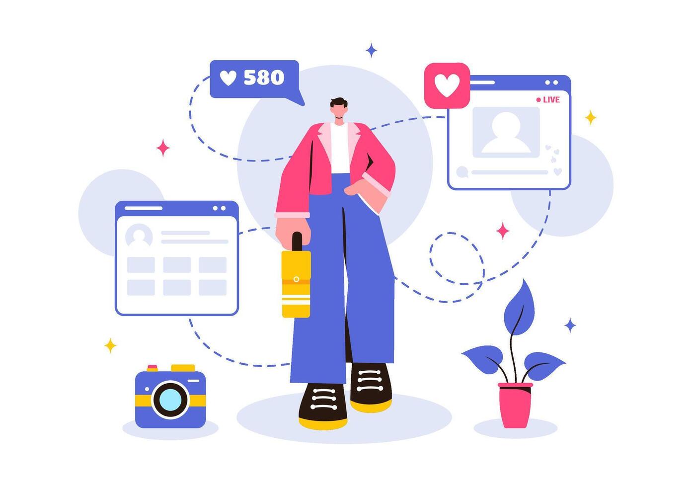 Celebrity Influencers Posting Lifestyle Content and Advertisements in a Flat Cartoon Style Illustration vector