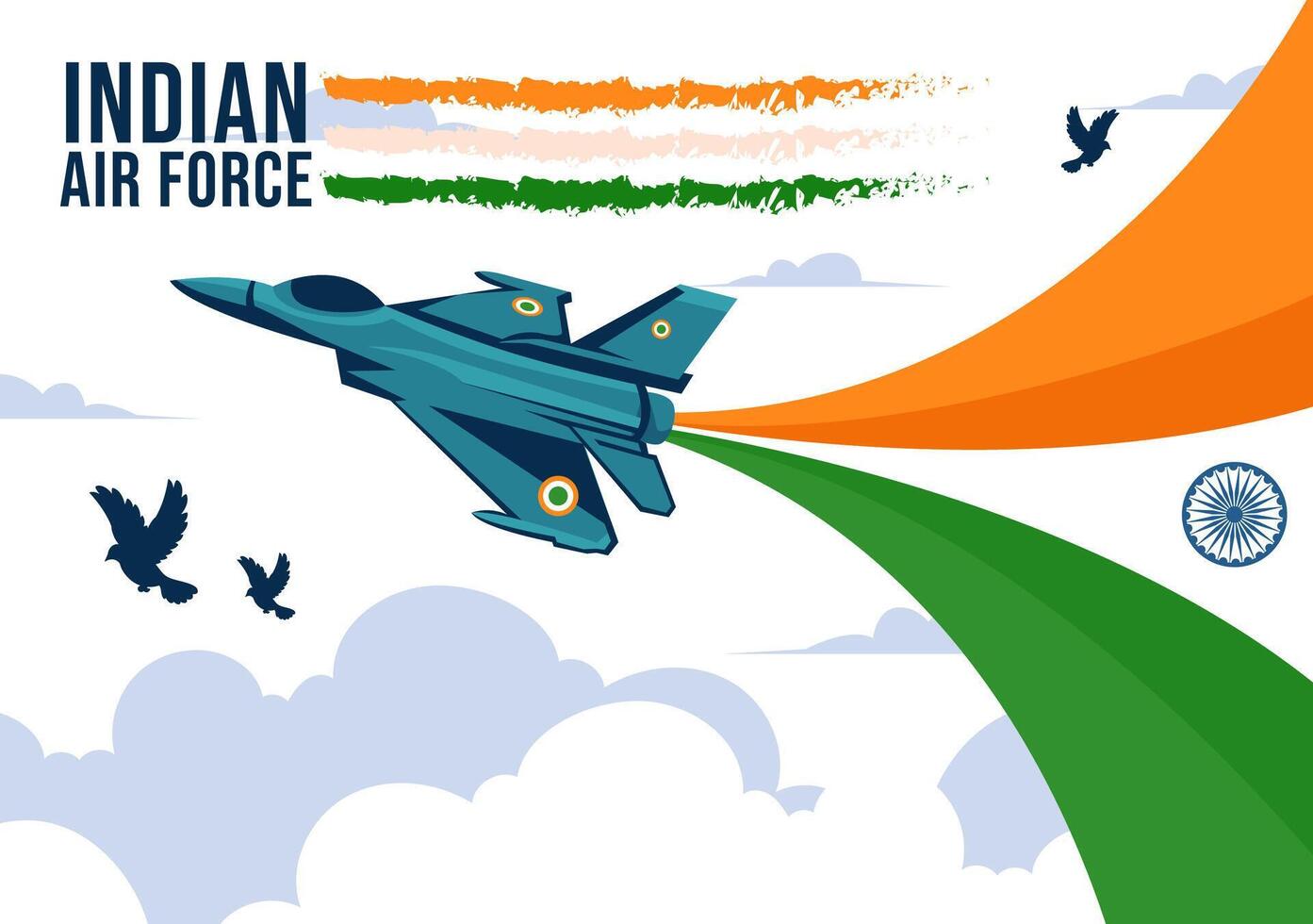 Indian Air Force Day on 8th October with Military Jets and National Flag in Flat Background vector
