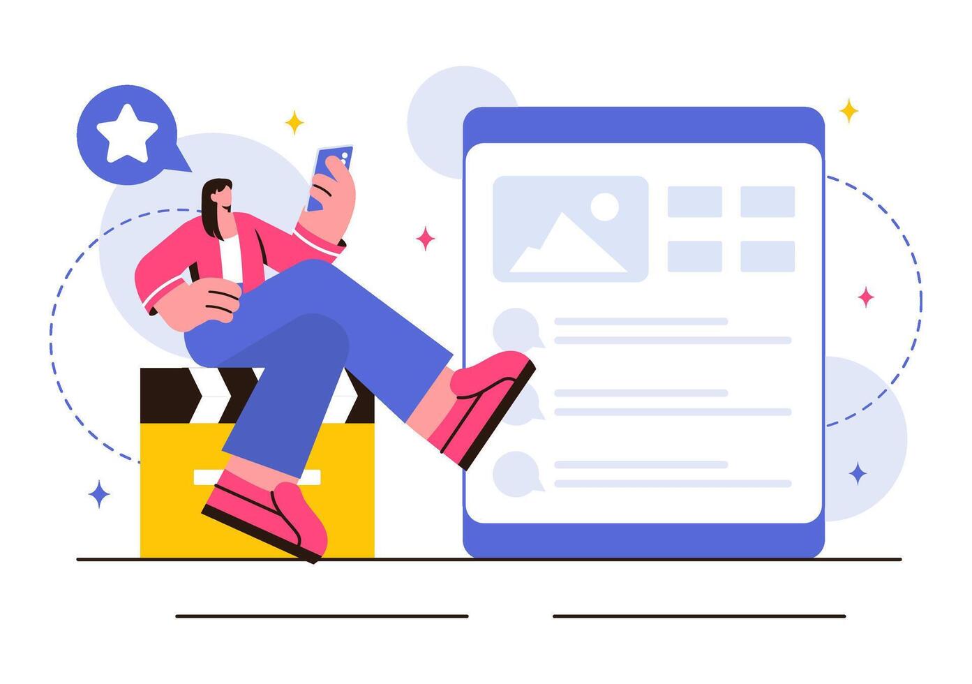 Celebrity Influencers Sharing Endorsements and Daily Life Posts Online in a Flat Cartoon Style Illustration vector