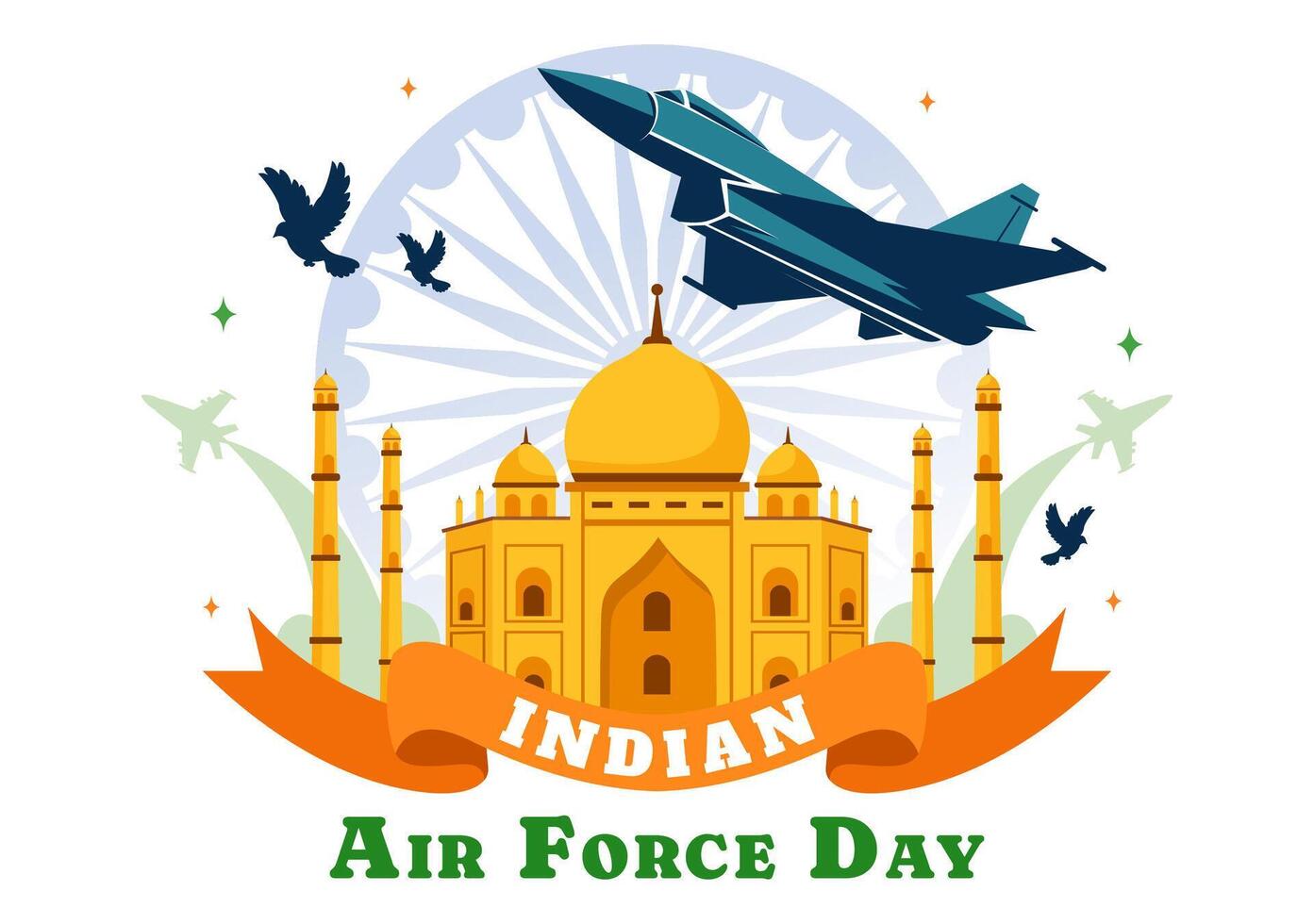 National Holiday for Indian Air Force Day on 8th October, featuring Fighter Jets and Armed Forces vector