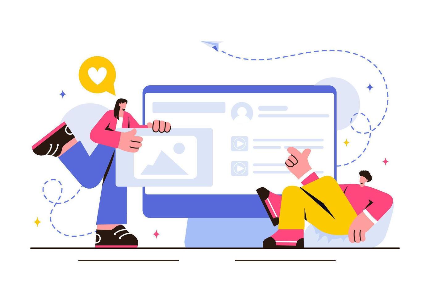 Illustration of Influencers Sharing Daily Life Moments on Social Media in a Flat Cartoon Style vector