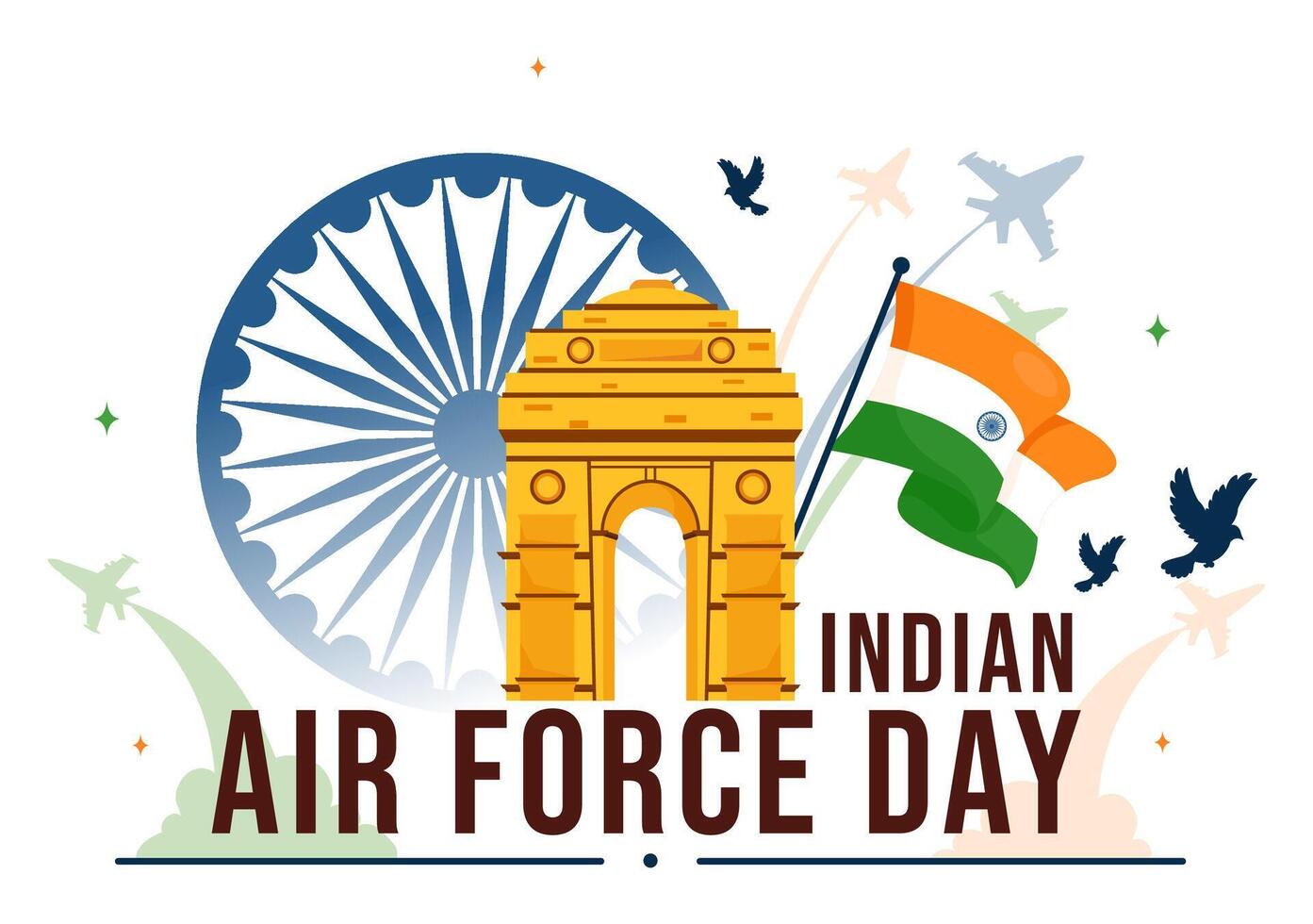 Indian Air Force Day on 8th October with Waving Flag, Military, and Jets in Flat Background vector