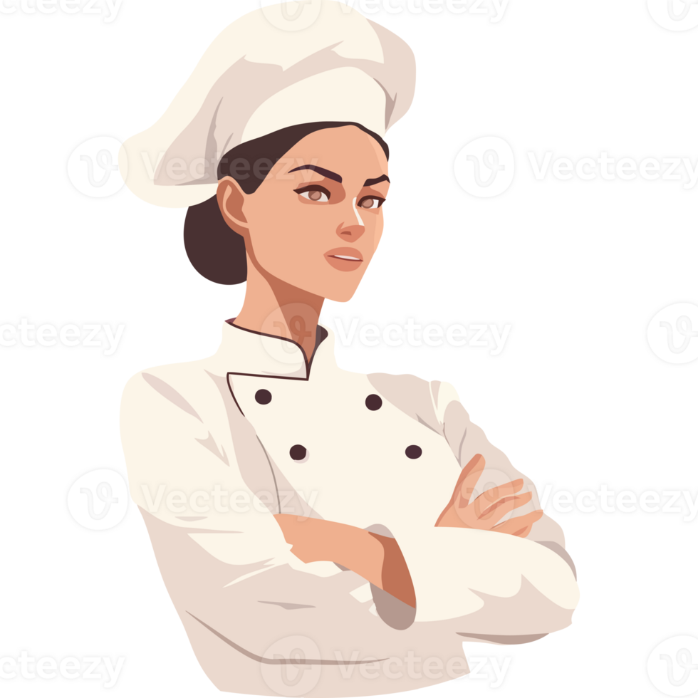 A woman in a chef hat is standing with her arms crossed png