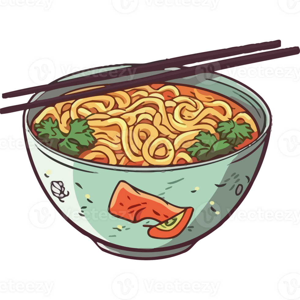 A bowl of noodles with chopsticks in it png