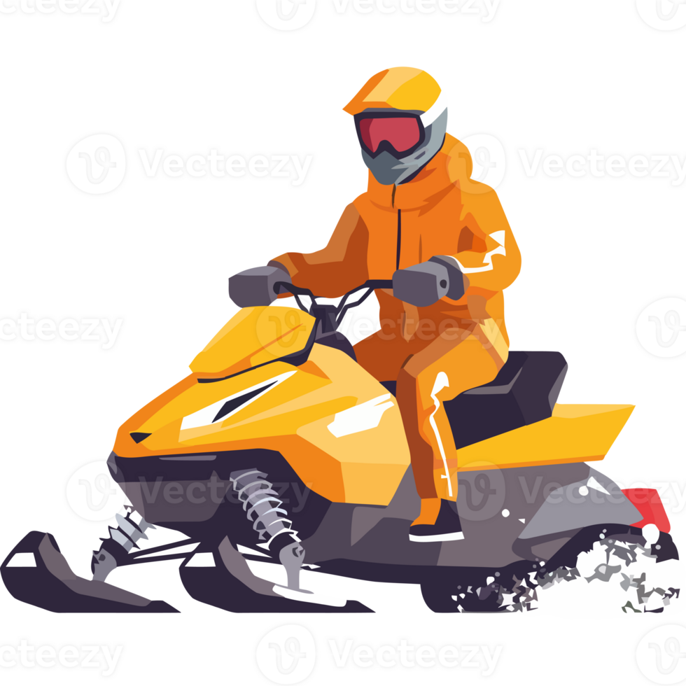 Snowmobile rider in orange suit riding on snow png
