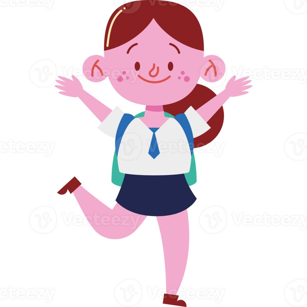 A cartoon girl in school uniform with her arms outstretched png