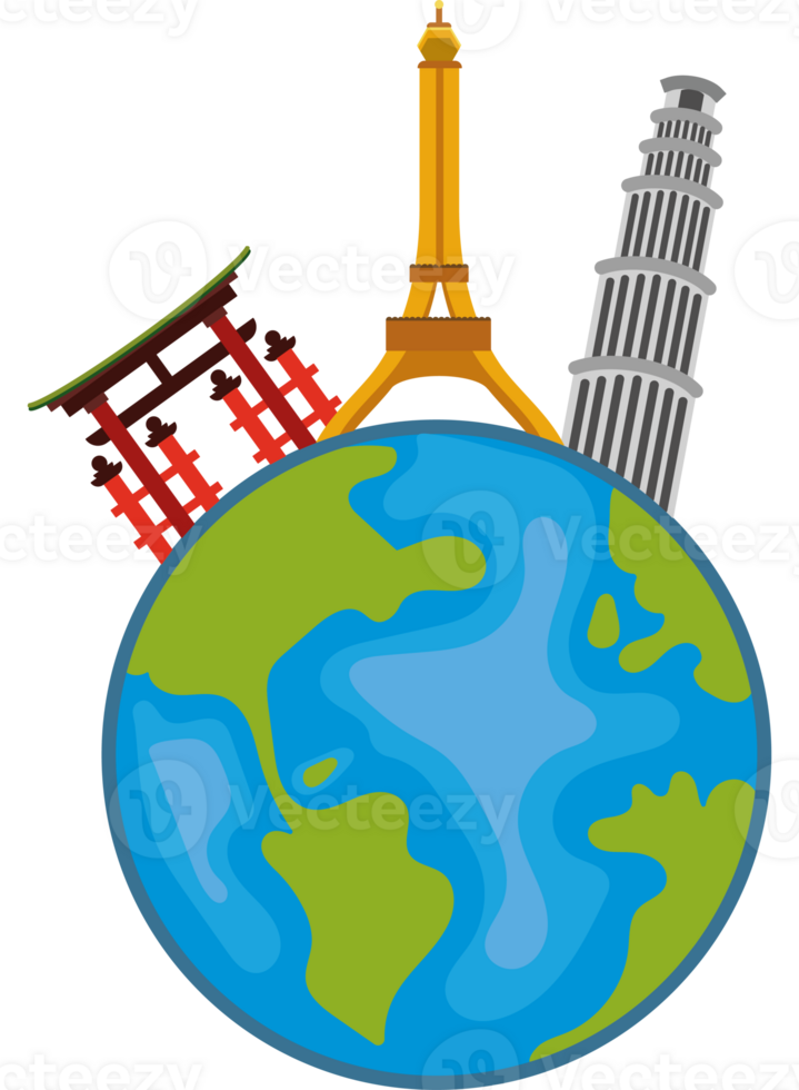 The world with buildings and landmarks png