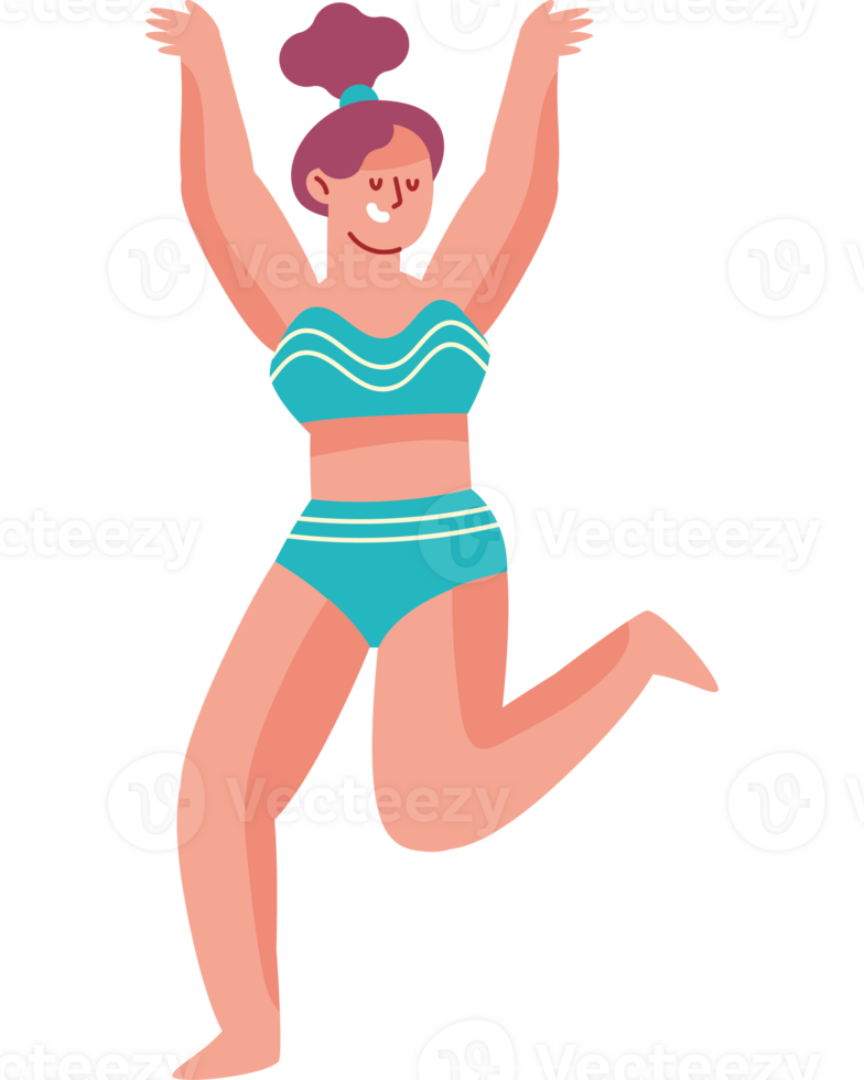 A cartoon woman in a bikini jumping up and down png