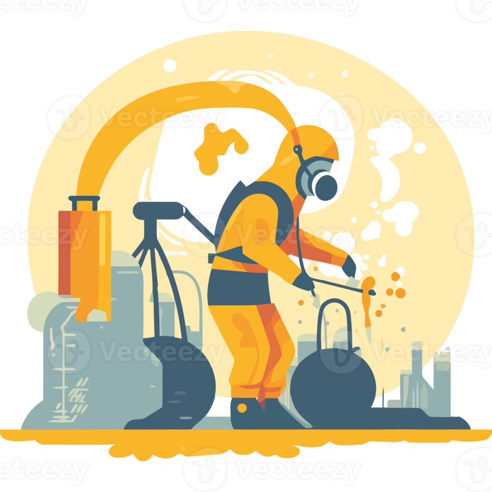 A man in a gas mask is working on a factory png