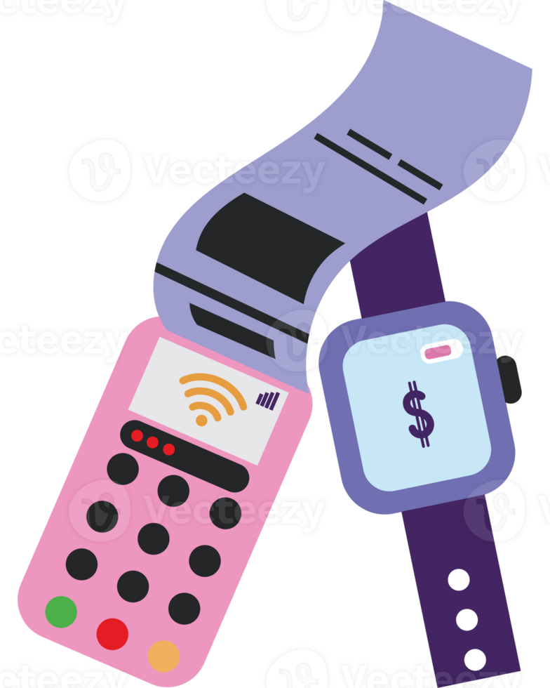 A smart watch and a phone with a paper bill png