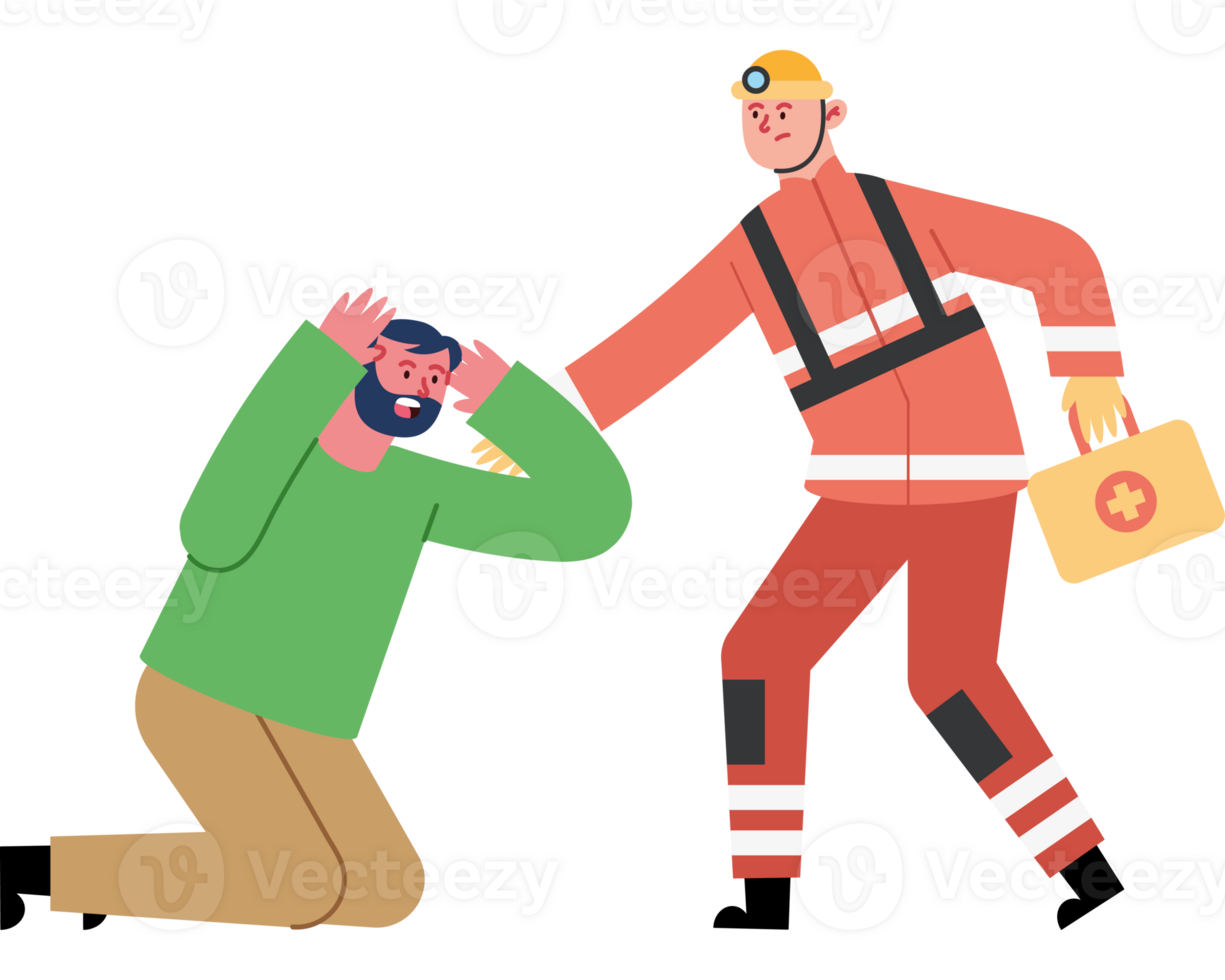 Fireman helping a man to get up png