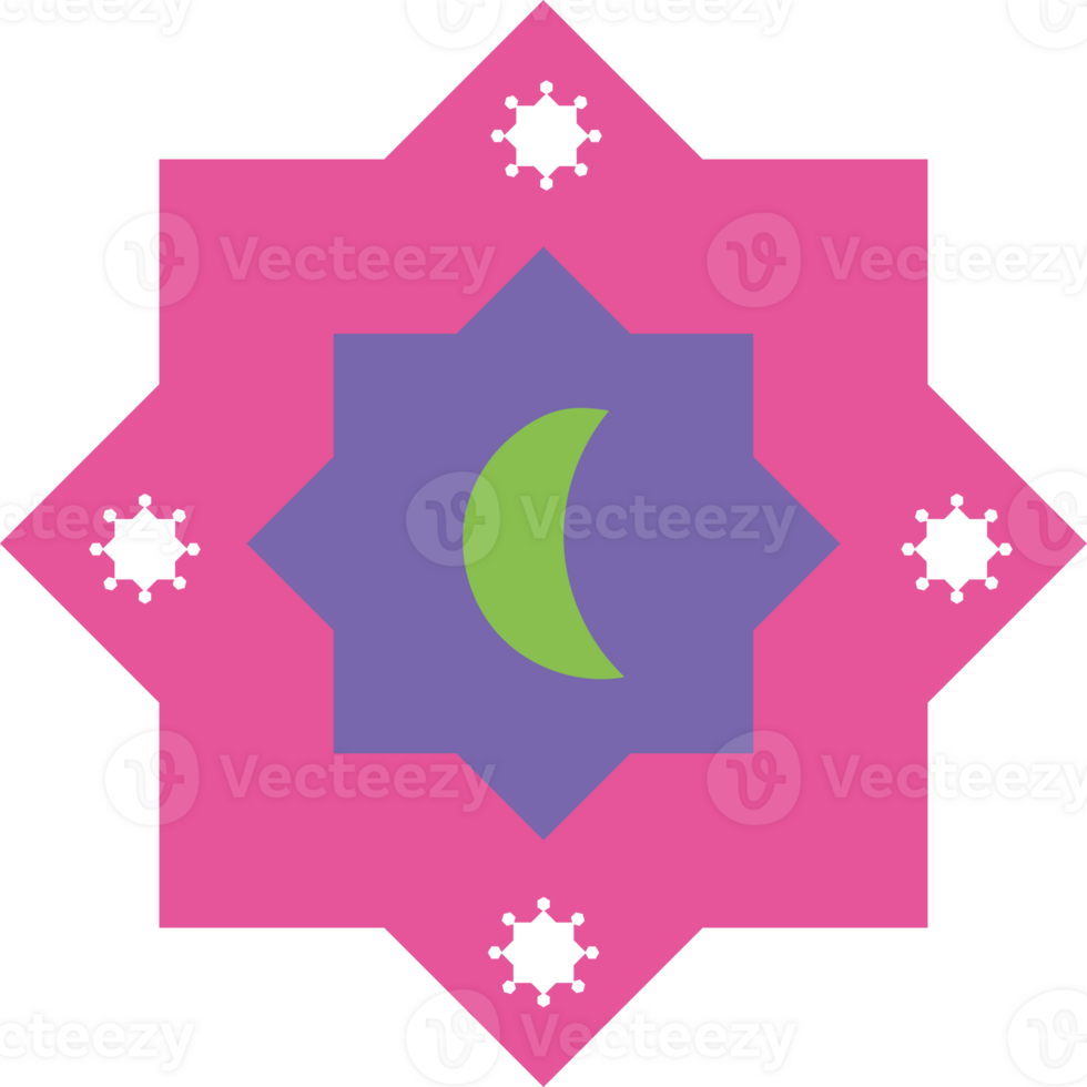 A pink and purple star with a crescent on it png
