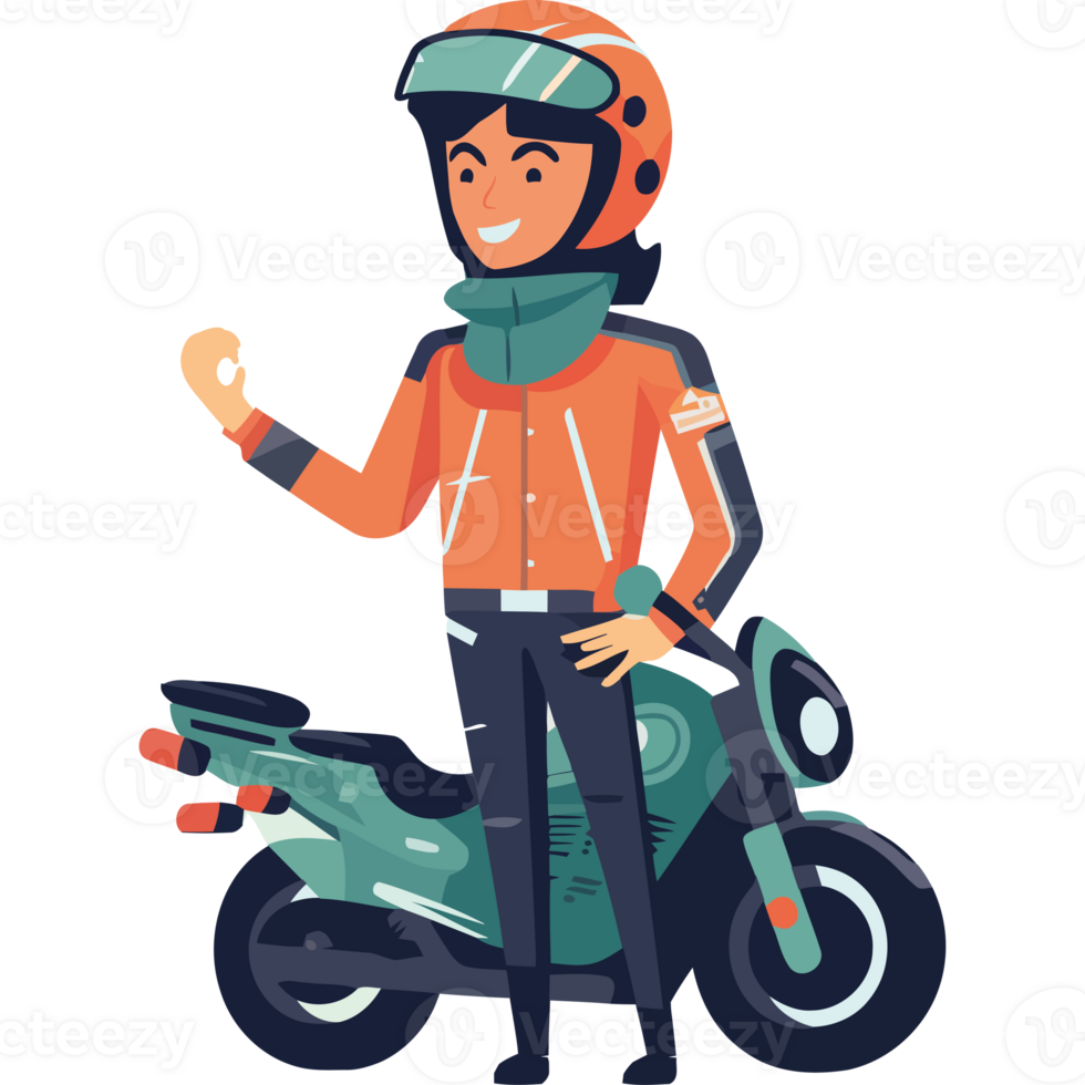 A cartoon man with a motorcycle and helmet png