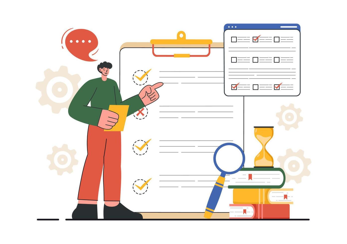 Quiz Paper Illustration with Digital Exam, Answer Sheets, and Survey in Flat Cartoon Background vector
