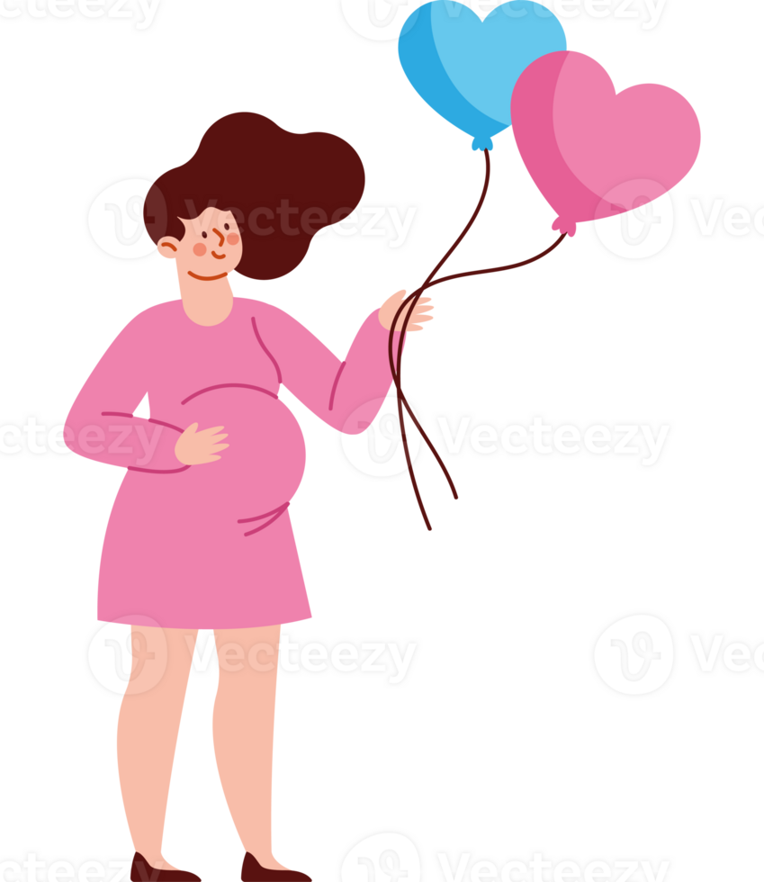 Pregnant woman holding heart shaped balloons png