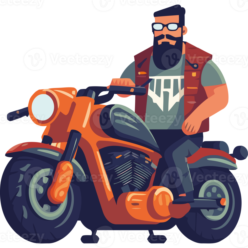 A man with a beard and glasses riding a motorcycle png