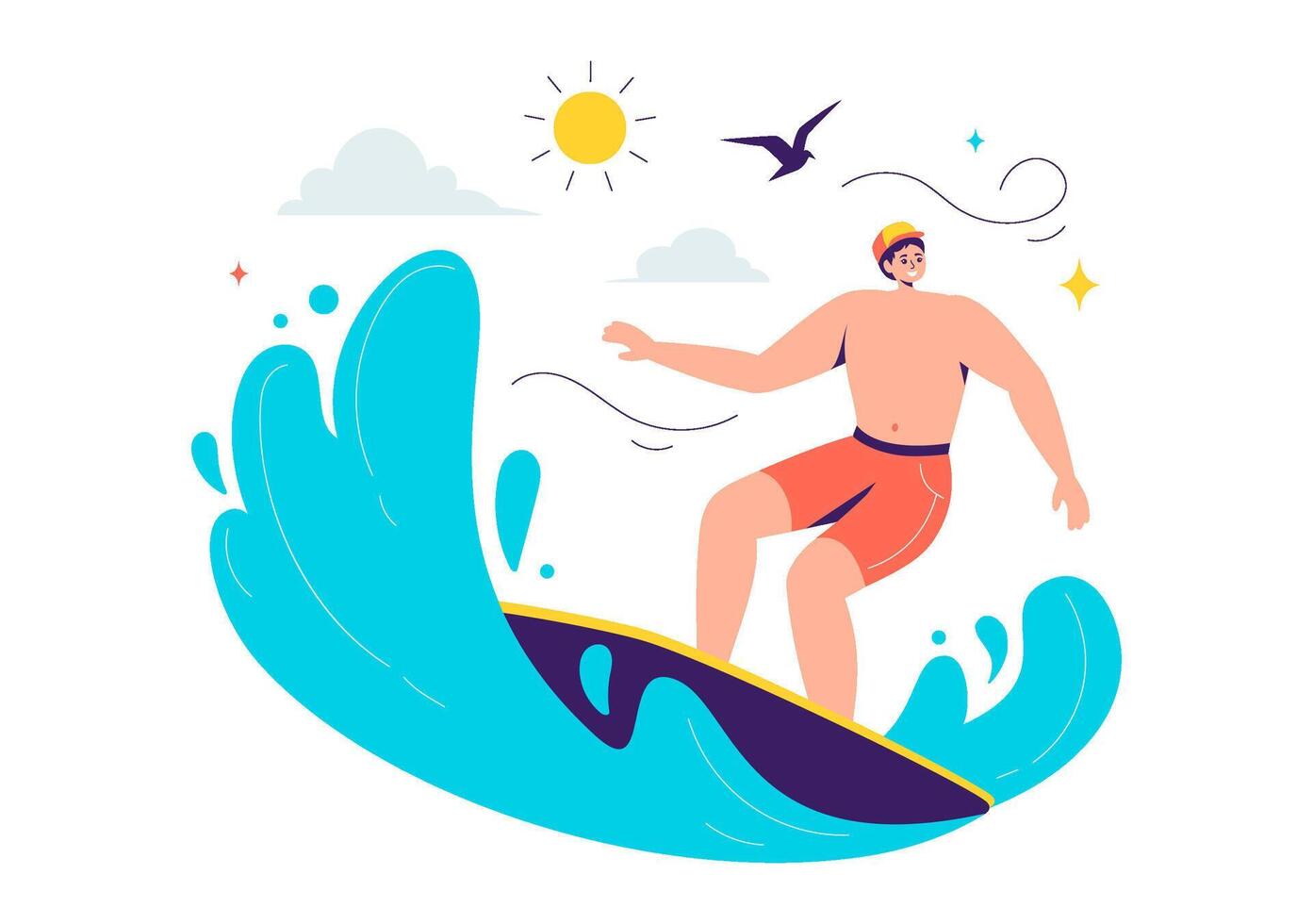 Cartoon Background Illustration of Surfboards Enjoying Summer Surfing Activities on Ocean Waves vector