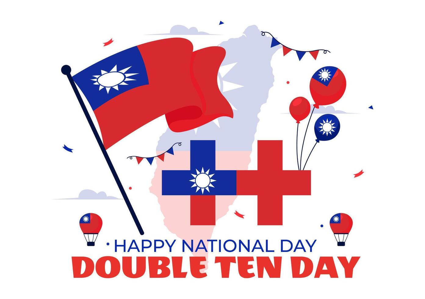 Illustration of Double Ten National Day on October 10 with Taiwan's Flag and Colorful Balloons in a Joyful Flat Background vector