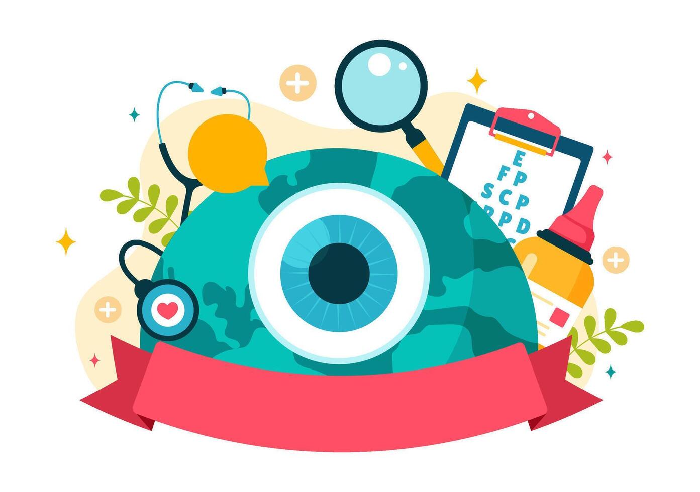 World Sight Day for 10 October with Focus on Vision Exams, Blindness Prevention, and Eye Disorders in a Flat Cartoon Background vector
