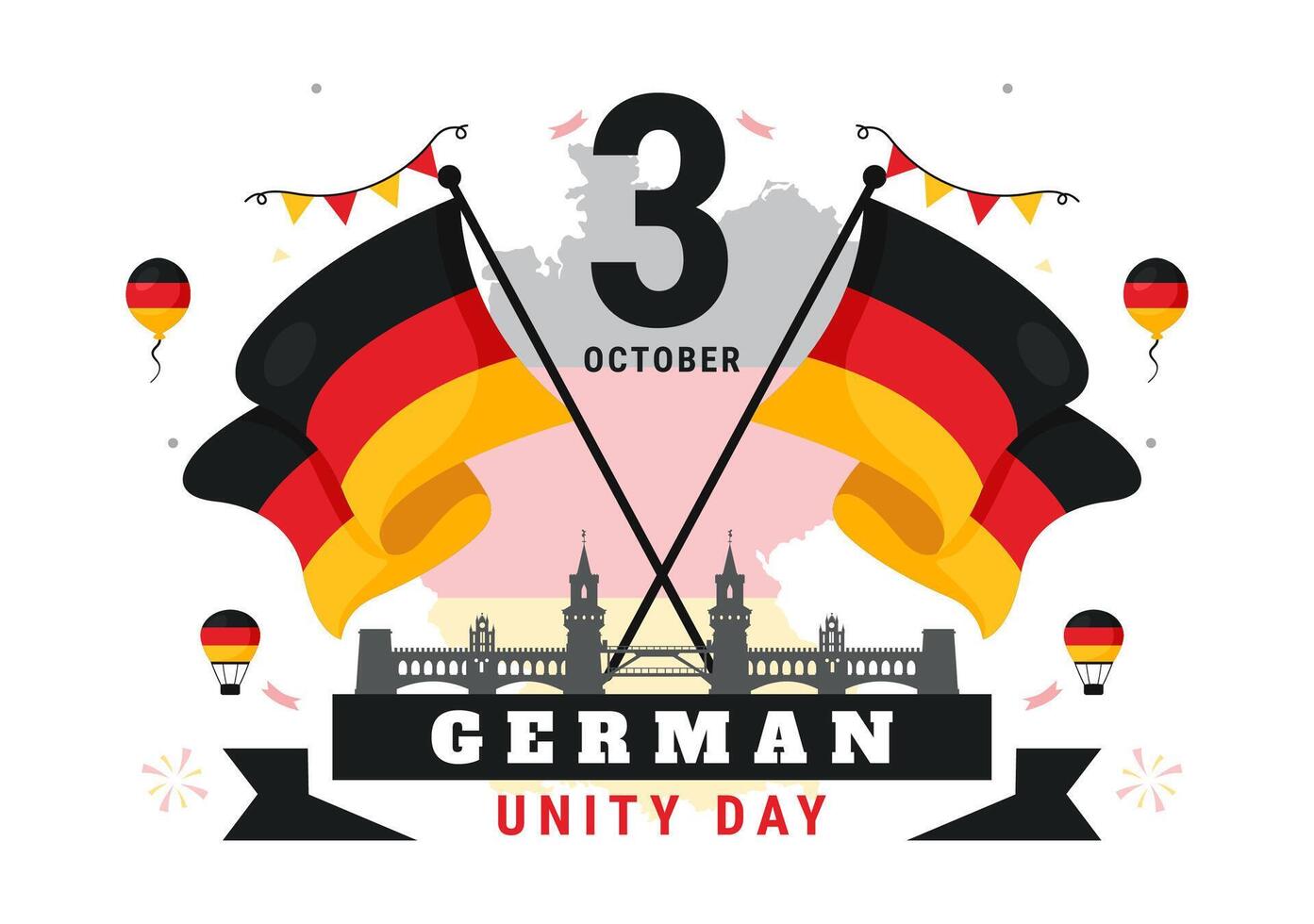 Illustration for Celebrating German Unity Day with Germany Flag and National Landmarks in a Stylish Flat Background vector
