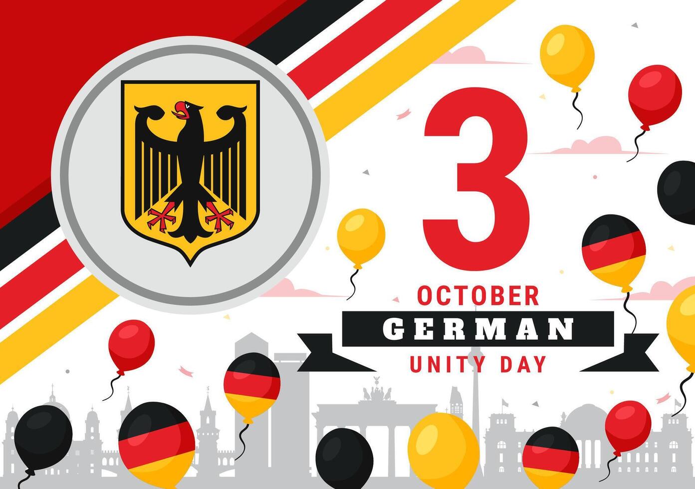 Illustration for German Unity Day on October 3rd with the Germany Flag and Iconic Monuments in a Flat Style Design vector
