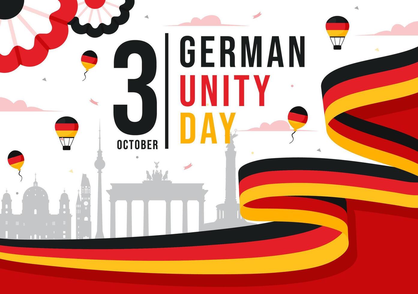 Flat Style Illustration for German Unity Day on October 3rd Featuring Germany's Flag and Landmarks for the Holiday vector