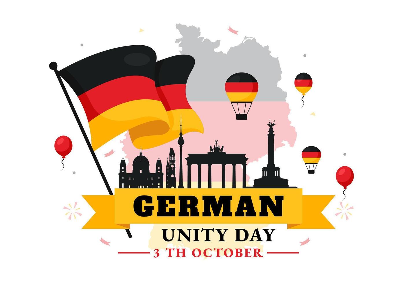 German Unity Day Celebration Illustration with Germany Flag and Historical Landmarks in Flat Style Background vector