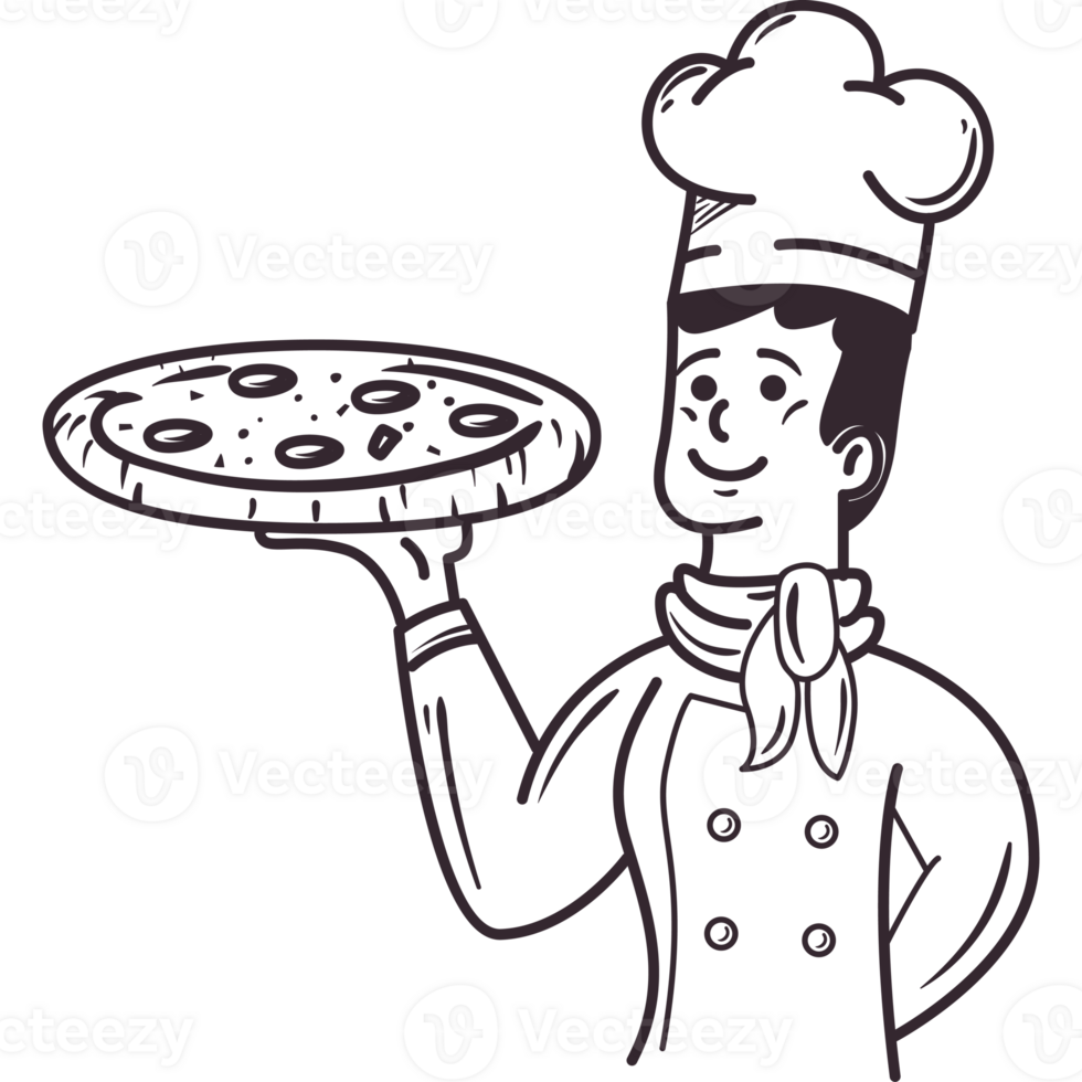 A cartoon chef holding a pizza png