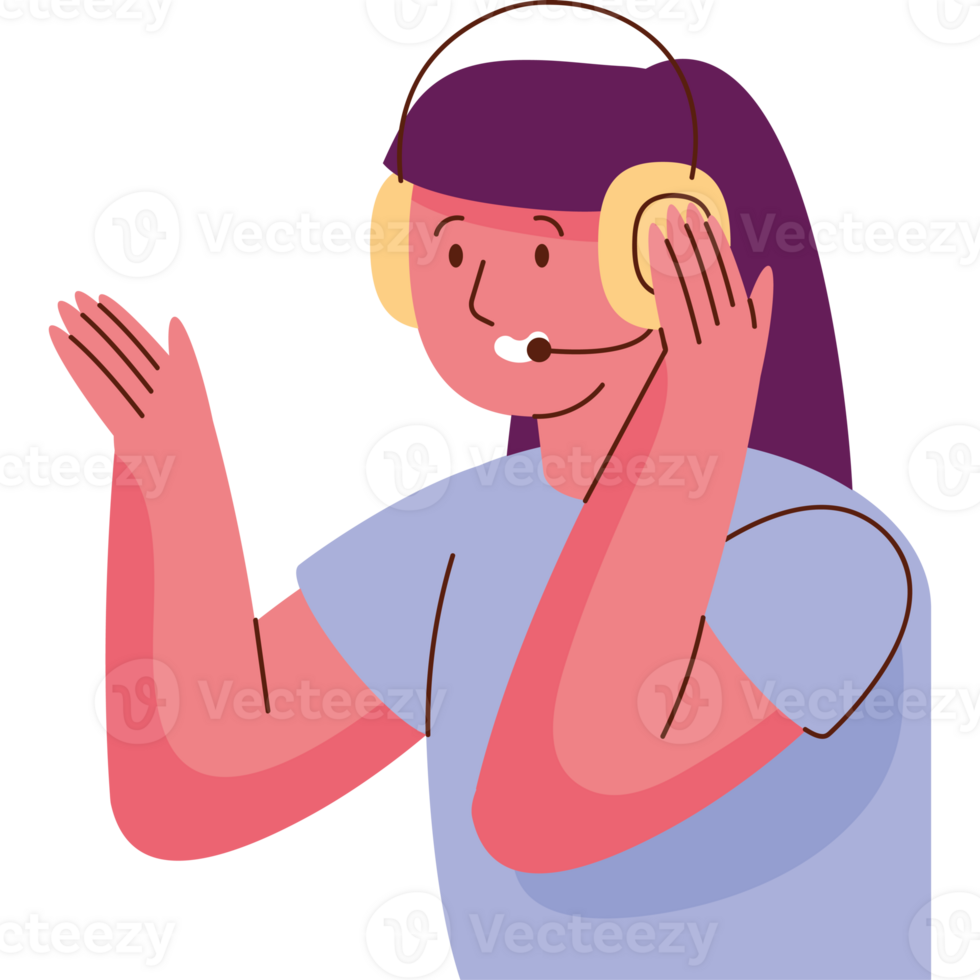 A woman wearing headphones and waving png