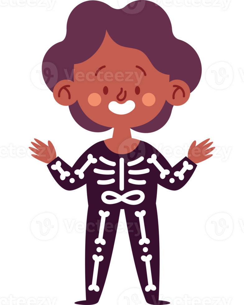 A cartoon skeleton girl in a purple costume png