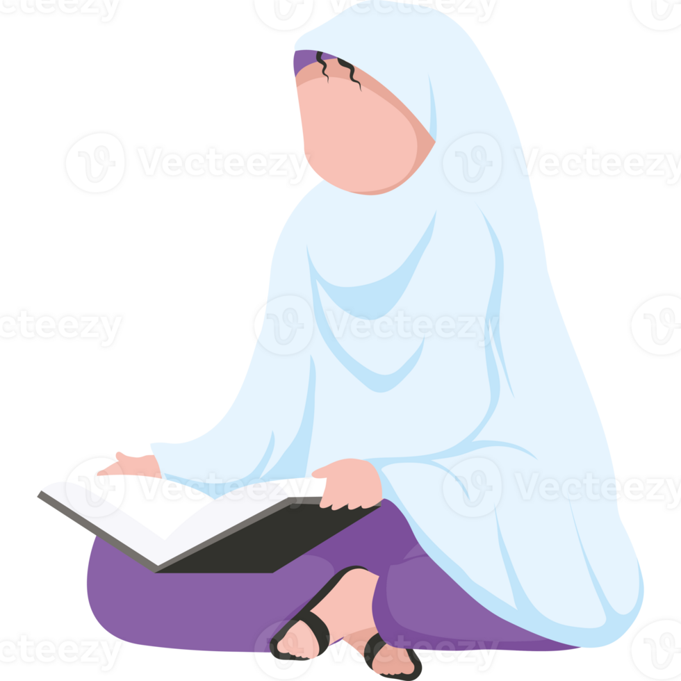 A woman in a hijab sitting on the floor reading a book png