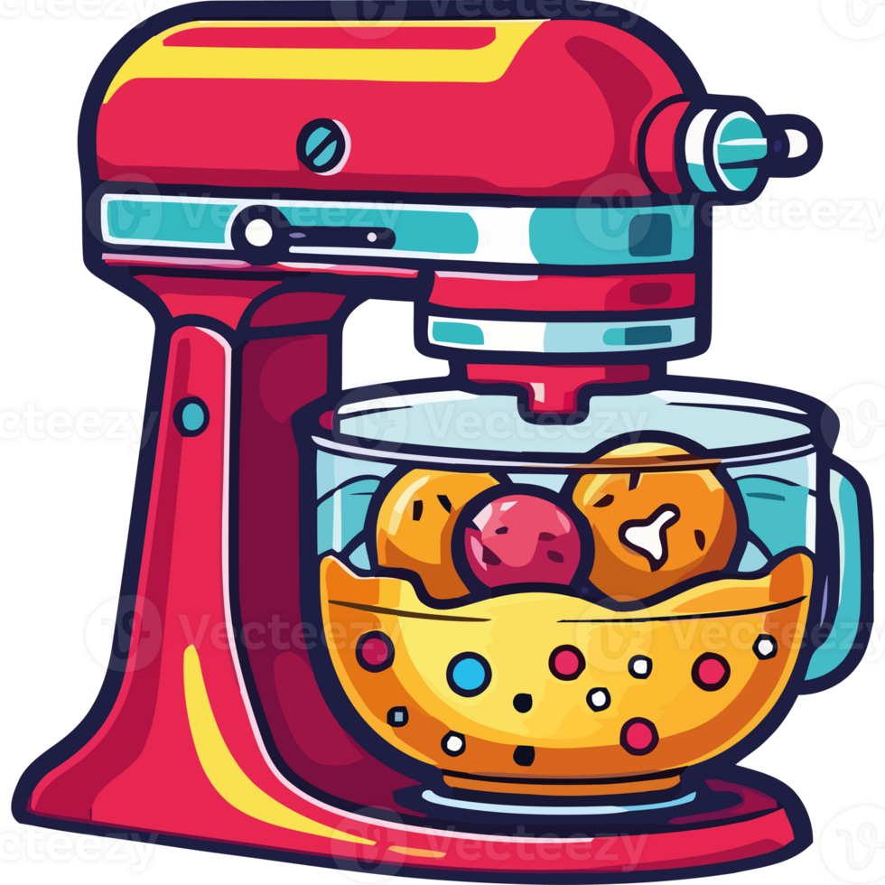 A red mixer with dough in it png