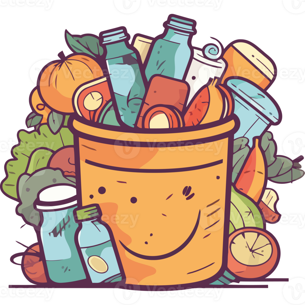 A bucket full of food and drinks png