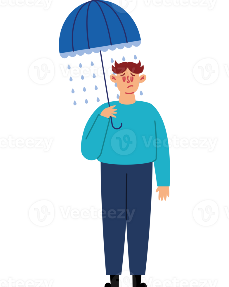 Man with umbrella in rain png