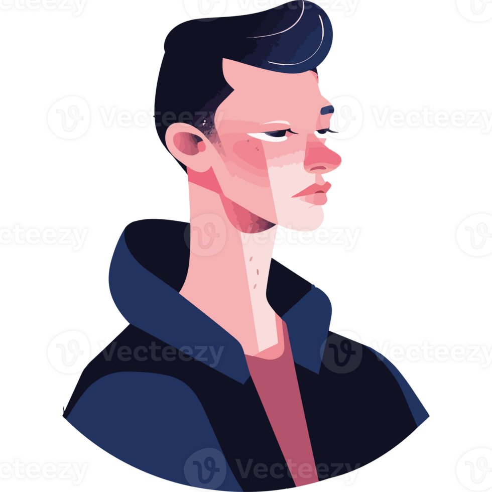 A man in a black jacket with a pink shirt png