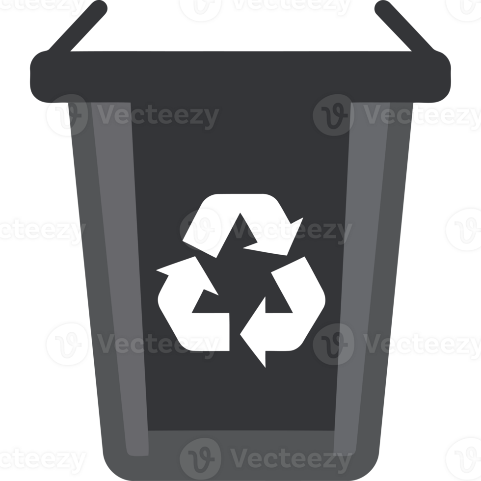 A black trash can with a recycling symbol png