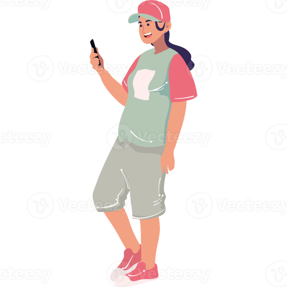 A cartoon girl in a cap and shorts png