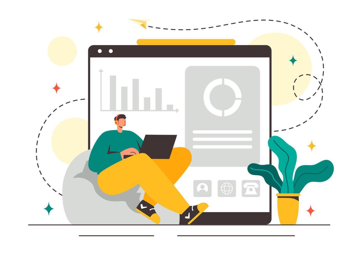 Flat Style VOIP Technology Illustration with Telephony and Network Software Features vector