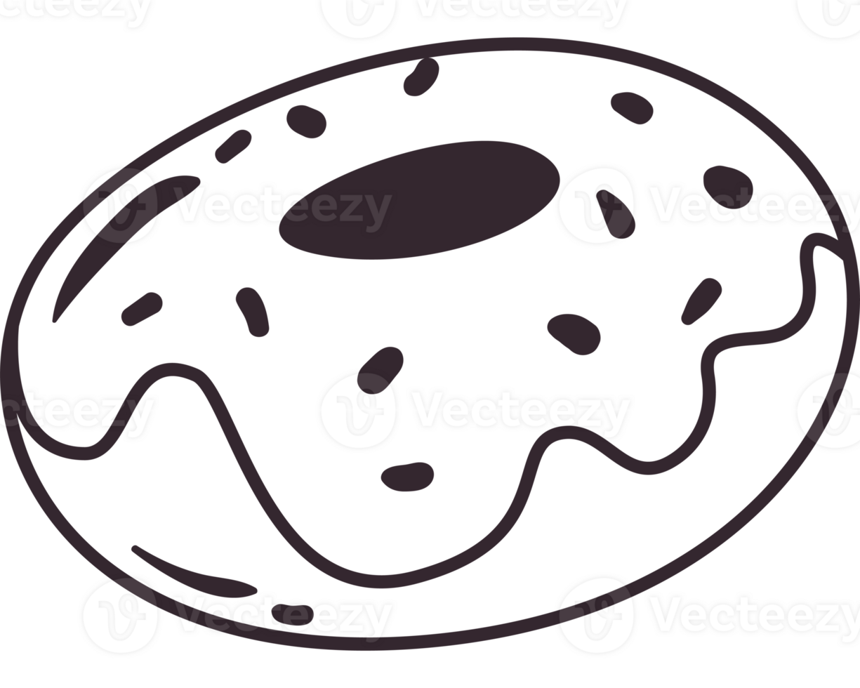 A donut is shown in a black and white drawing png