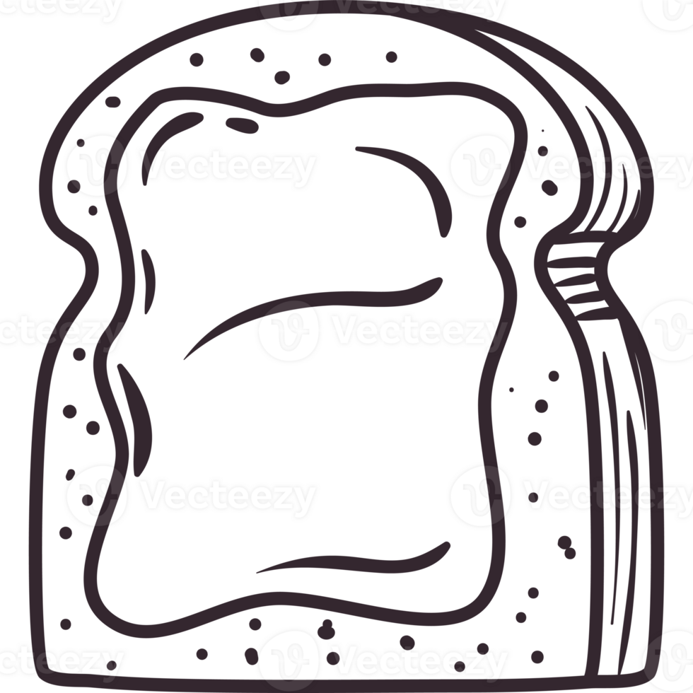 A black and white drawing of a slice of bread png